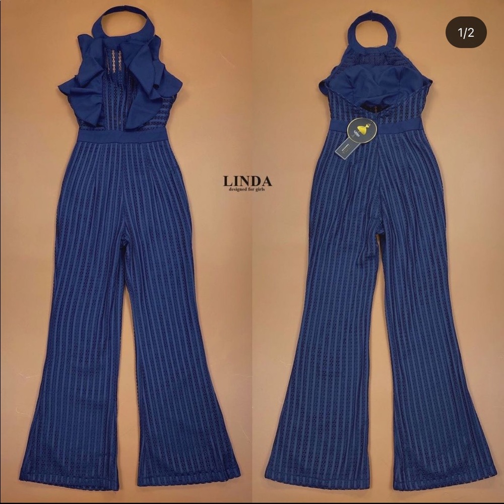 Halter Neck Navy Blue Jumpsuit